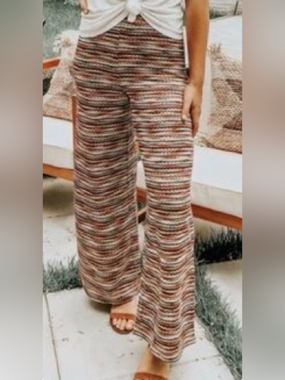 Free People Women’s Boho Wide Leg High Rise Striped Knit Palazzo Pants Size XS.